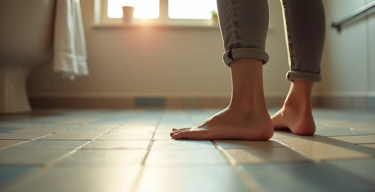 Vue comparative d'un sol vinyle et d'un carrelage antidérapant dans une salle de bain