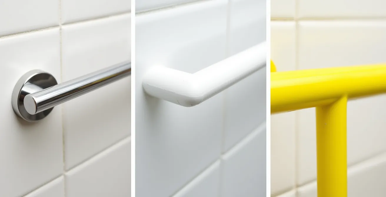 Comparaison visuelle de barres d'appui de différentes couleurs sur mur blanc