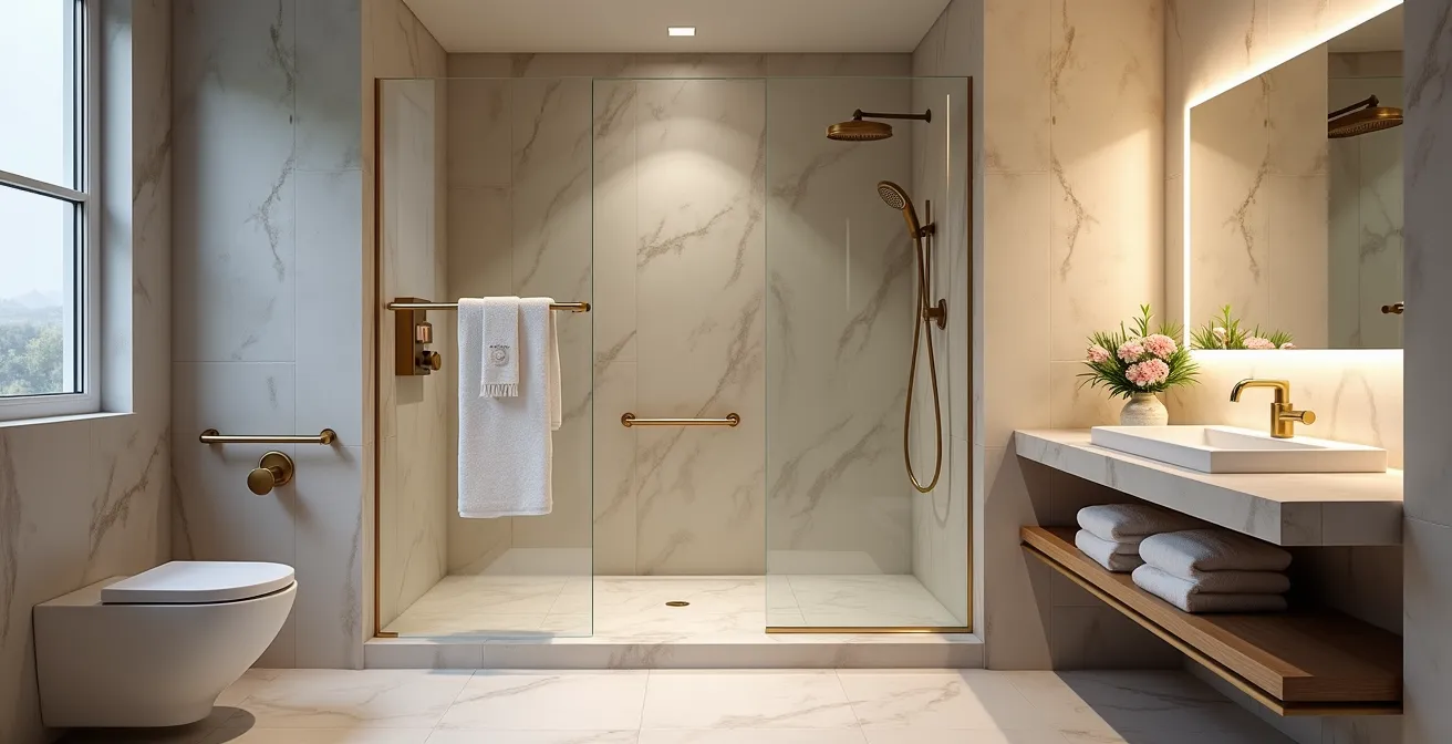 Salle de bain moderne avec douche à l'italienne et design épuré accessible à tous