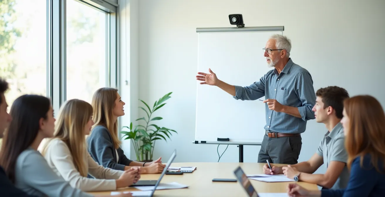 Senior en situation de transmission de compétences dans un environnement associatif